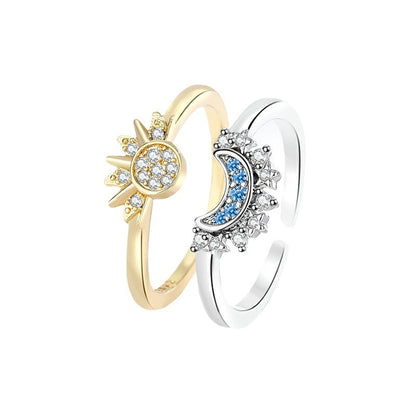 European and American personality simple design sun and moon folding ring female couple ring