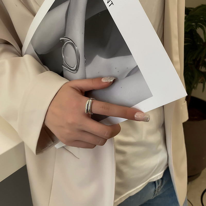 Creative versatile metal texture ring, retro hip-hop internet celebrity accessory, exquisite open mouth girl ring