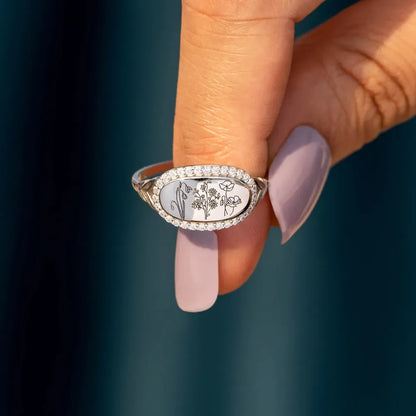 Pure silver flower drop glue oil zircon ring for women simple and fashionable European and American style food ring